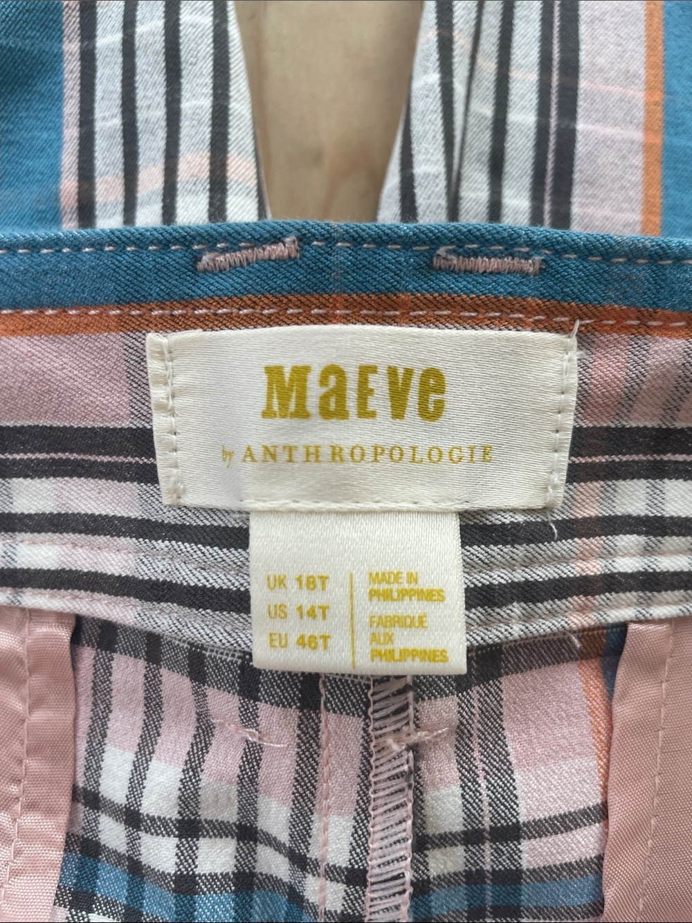 NWT Anthropologie Maeve Striped Straight Leg in Pink Blue Brown Size 14 Tall - Picture 2 of 6